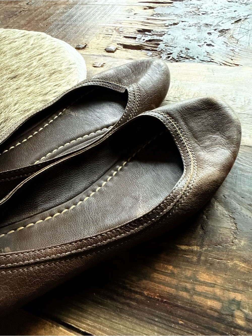 Frye brown leather ballet slipper shoes, size 9